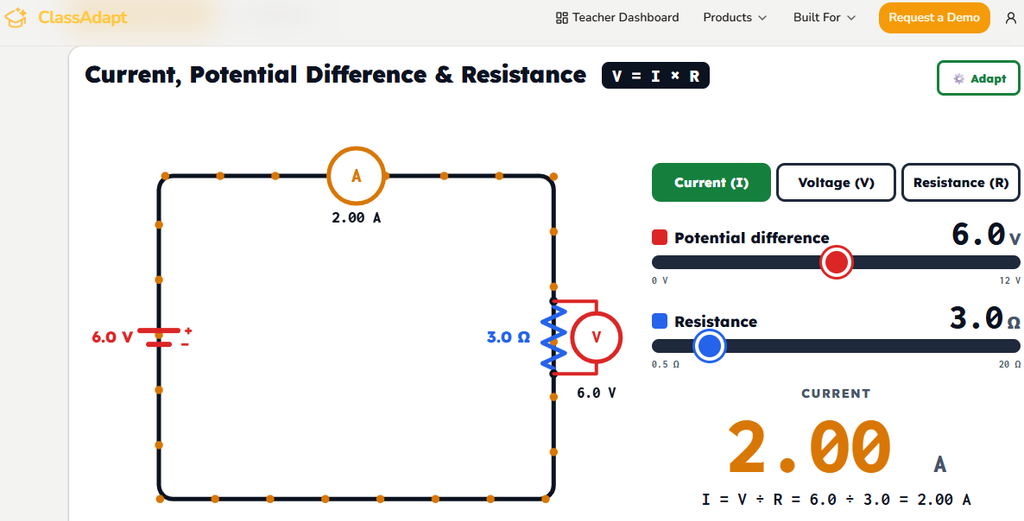 ClassAdapt Ohm's Law simulation